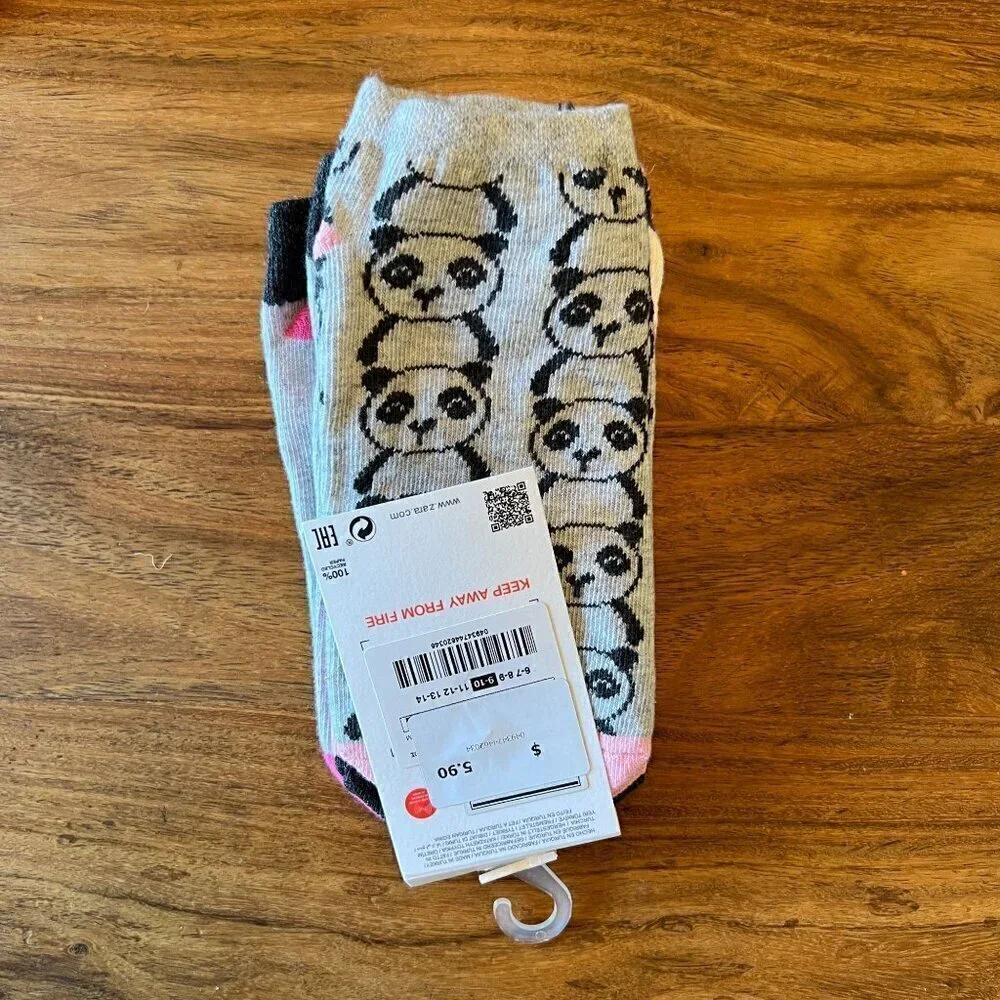 NWT Zara Panda Kids Short Socks 3 Pack
